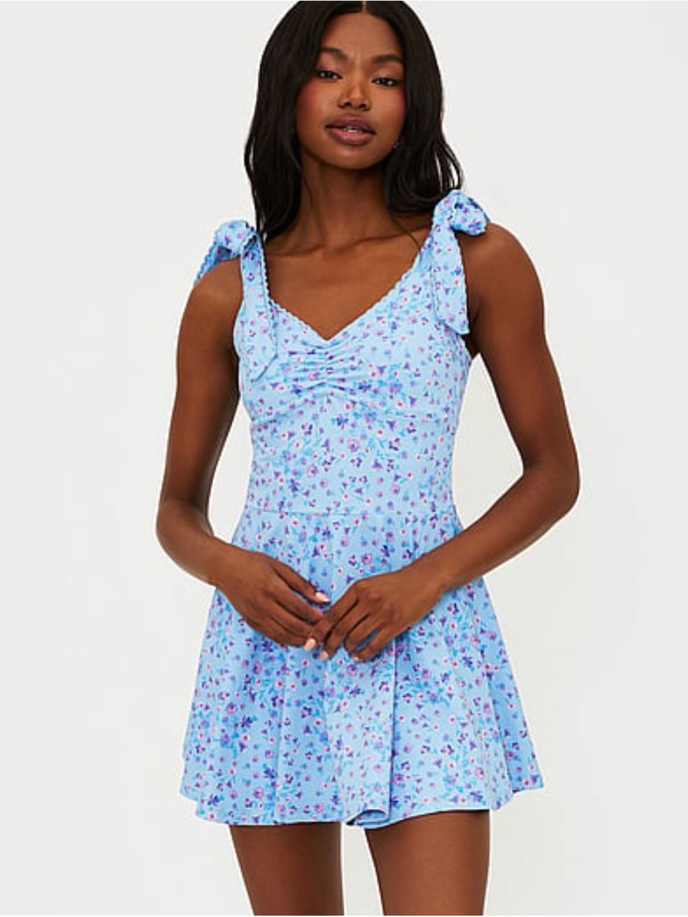 Beach Riot Pixie Light Blue Floral Tie-Shoulder Mini Dress - Picture 4 of 6